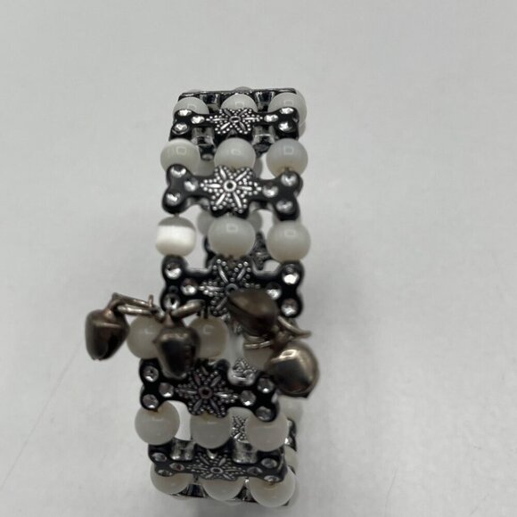 White Bead & Black Chain Necklace With Matching Bracelet Set  M02 - Picture 6 of 7